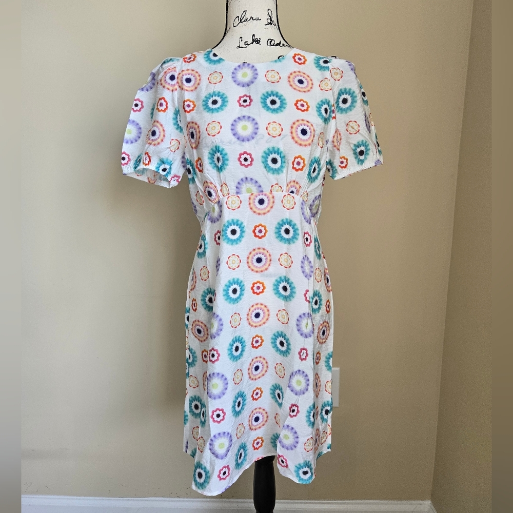 Desigual Mini Dress Womens M Puff Sleeve Abstracct Lightweight